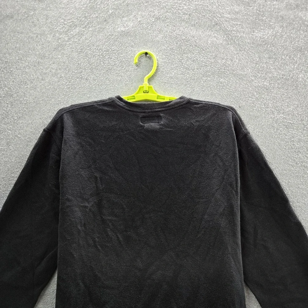Polo Ralph Lauren Men Shirt XL Black‎ Embroidered Logo Waffle Knit Long Sleeve